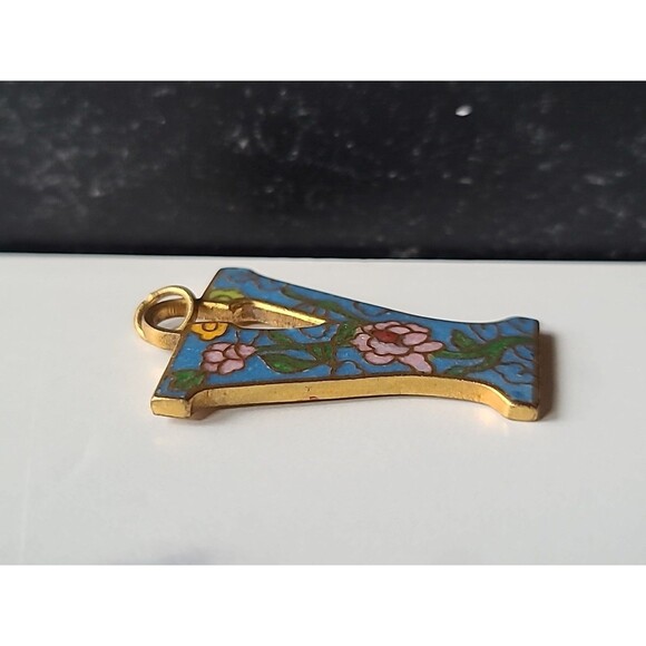 Cloisonne Floral Letter Y Shaped Pendant Vintage - Picture 7 of 10